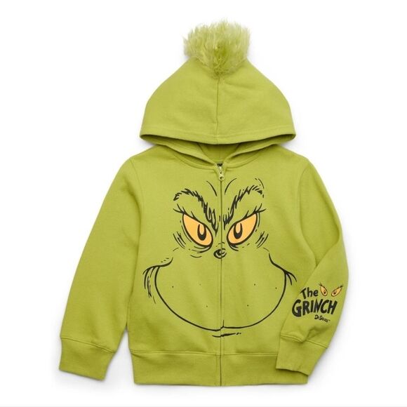 🔸️NWT The Grinch Green Zippered Hoodie Sweatshirt Youth 2XLarge